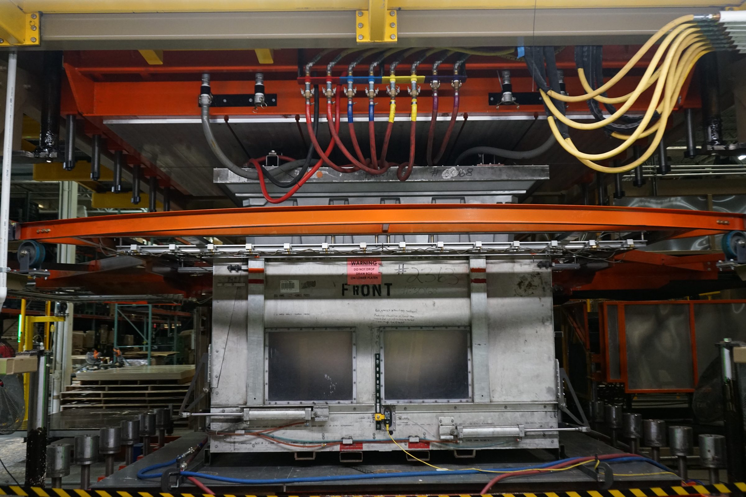 Machine 14, Hampel's 9 by 13 foot twin-sheet thermoforming system, on the floor in Germantown